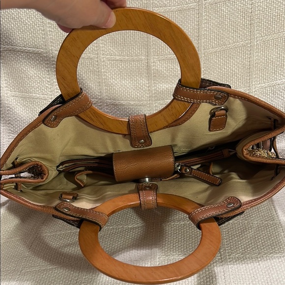 FOSSIL Multicolor Woven Tote with Wooden Handles - Picture 5 of 8